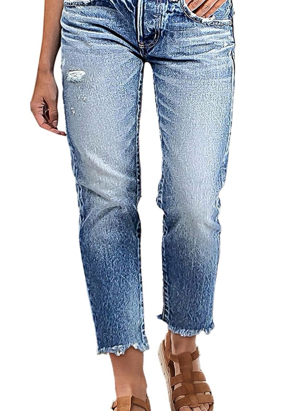 Flamingals Mid Rise Distressed Raw Hem Straight Leg Cropped Summer Pants L Ps7-8 - Picture 1 of 5